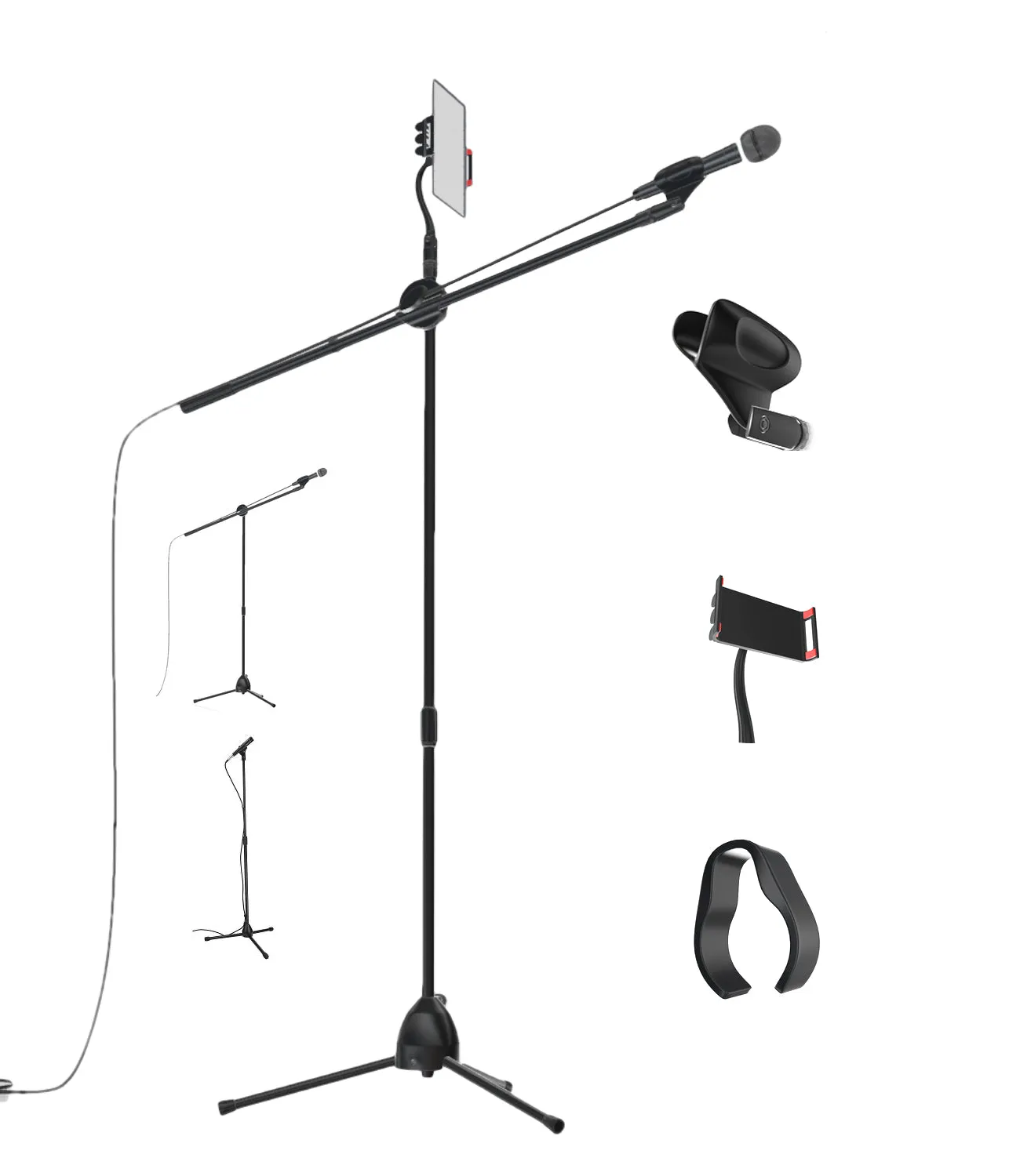 MTS-01 Microphone Stand Boom - Tablet/phone Holder for Karaoke, Studio, Parties, Rehearsals – 5ft Tablet and Phone Holder for Microphone Stand