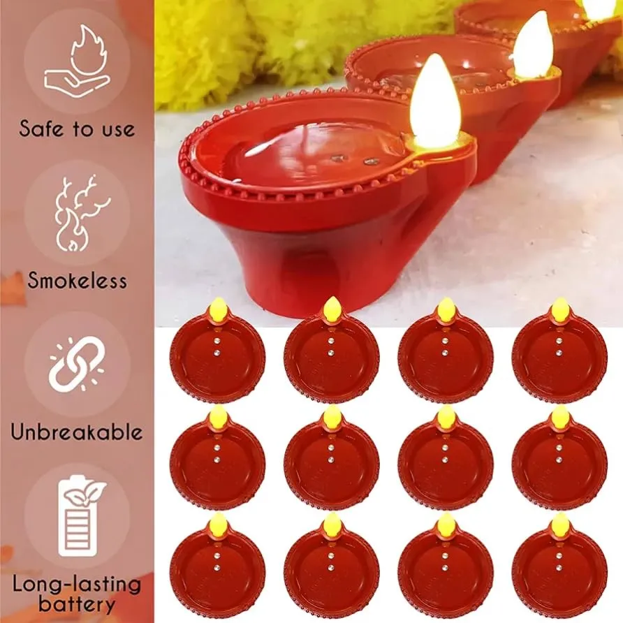 namdy Flameless Water Sensor Diya LED Plastic Tea Light Candles for Diwali New Year and Home Decoration Warm Ambient Light Smokeless & Safe ( 24 )