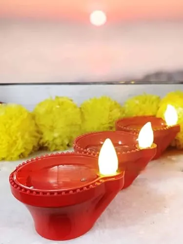 namdy Flameless Water Sensor Diya LED Plastic Tea Light Candles for Diwali New Year and Home Decoration Warm Ambient Light Smokeless & Safe ( 24 )