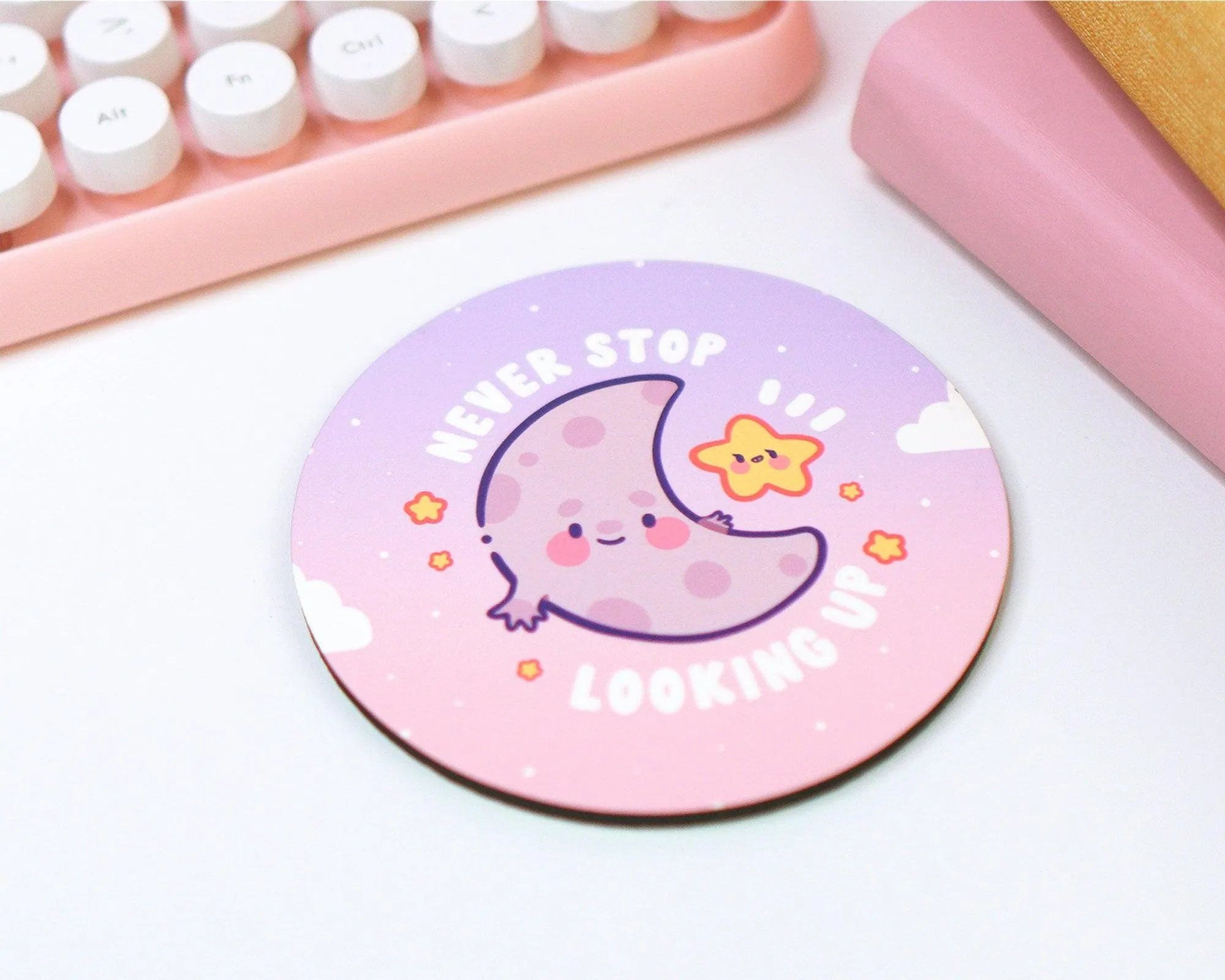 Never Stop Looking Up Celestial Coaster | Luna & Sprinkle | Kawaii Motivational Desk & Home Decor