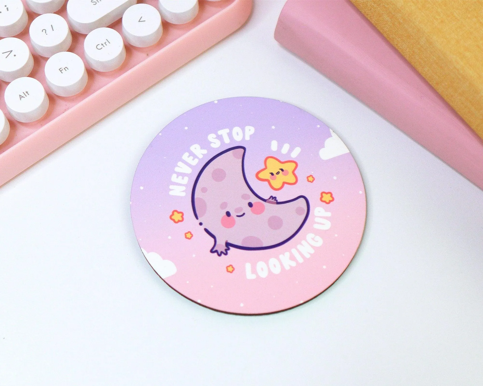 Never Stop Looking Up Celestial Coaster | Luna & Sprinkle | Kawaii Motivational Desk & Home Decor