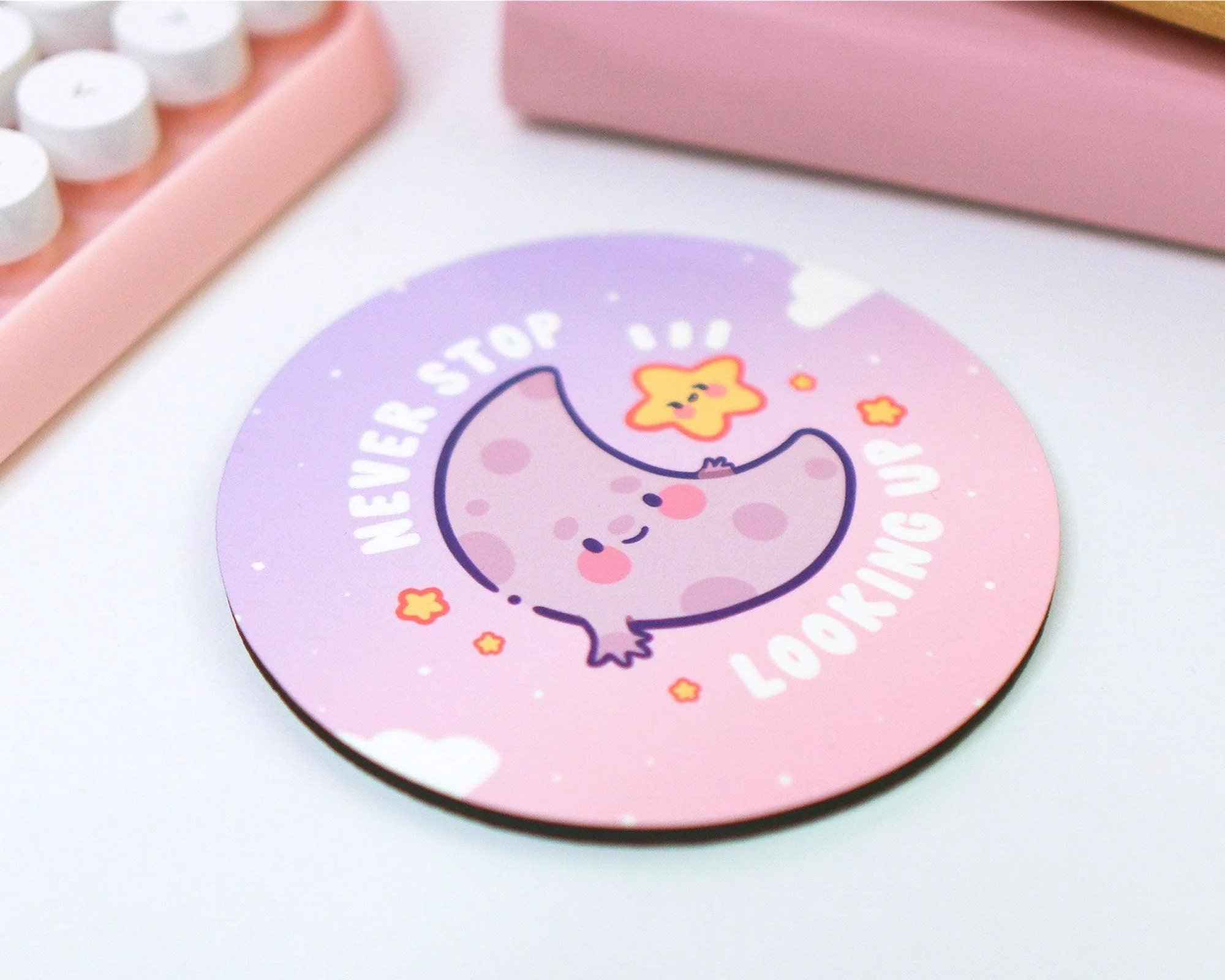 Never Stop Looking Up Celestial Coaster | Luna & Sprinkle | Kawaii Motivational Desk & Home Decor