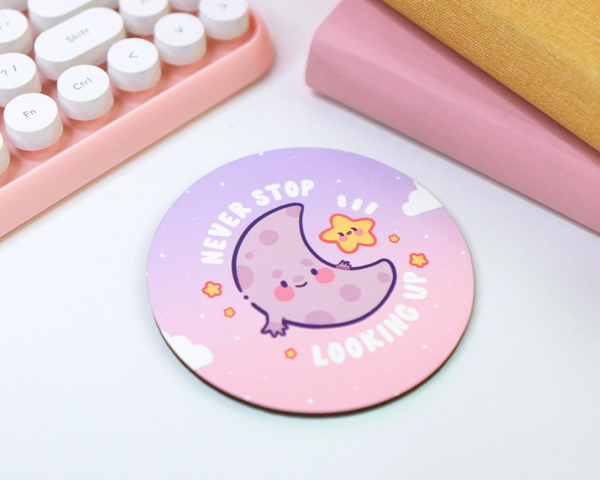 Never Stop Looking Up Celestial Coaster | Luna & Sprinkle | Kawaii Motivational Desk & Home Decor