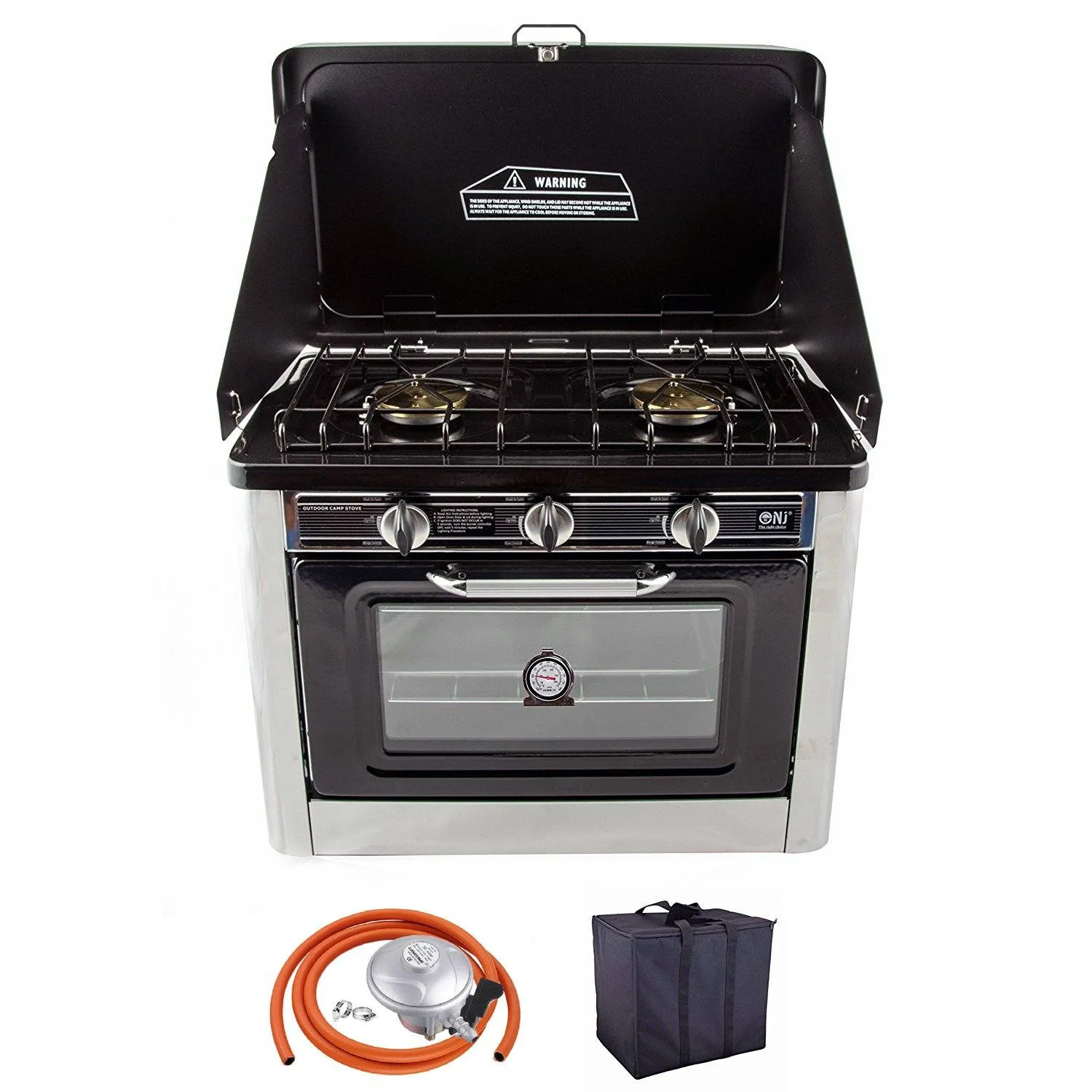 NJ CO-01 Portable Camping 2in1 Gas Stove 2 Burners and Oven Stainless Steel for Outdoor