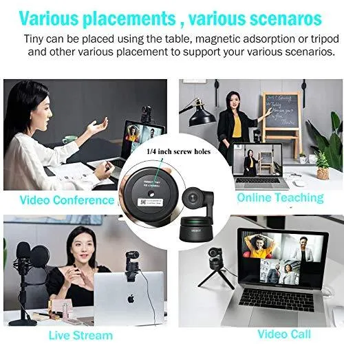 OBSBOT Tiny AI-Powered PTZ Webcam Ai Camera 2-Axis Gimbal Full HD 1080p AI Tracking Zoom Power Gesture Selfie Video Camera for Online Class Meeting Live and Streaming - Black