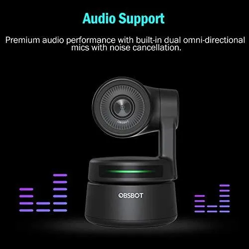 OBSBOT Tiny AI-Powered PTZ Webcam Ai Camera 2-Axis Gimbal Full HD 1080p AI Tracking Zoom Power Gesture Selfie Video Camera for Online Class Meeting Live and Streaming - Black