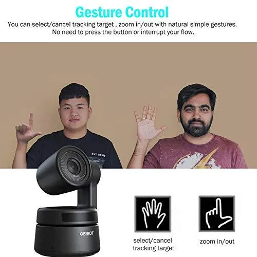 OBSBOT Tiny AI-Powered PTZ Webcam Ai Camera 2-Axis Gimbal Full HD 1080p AI Tracking Zoom Power Gesture Selfie Video Camera for Online Class Meeting Live and Streaming - Black