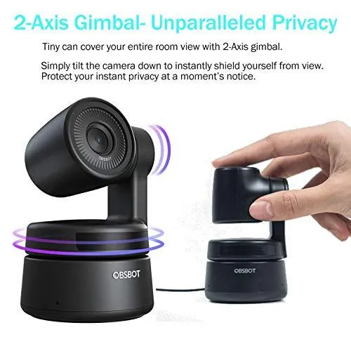 OBSBOT Tiny AI-Powered PTZ Webcam Ai Camera 2-Axis Gimbal Full HD 1080p AI Tracking Zoom Power Gesture Selfie Video Camera for Online Class Meeting Live and Streaming - Black