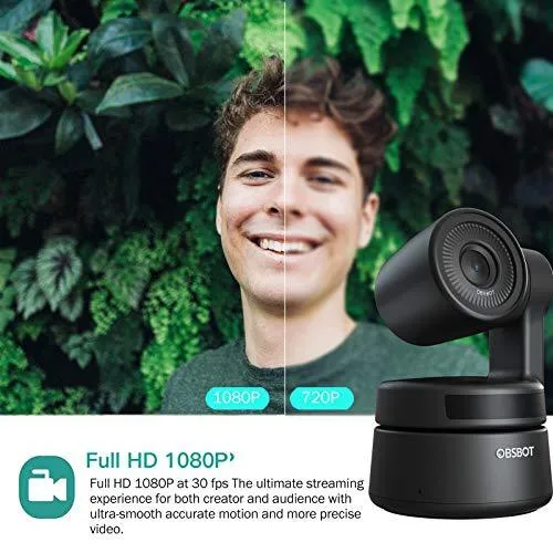 OBSBOT Tiny AI-Powered PTZ Webcam Ai Camera 2-Axis Gimbal Full HD 1080p AI Tracking Zoom Power Gesture Selfie Video Camera for Online Class Meeting Live and Streaming - Black