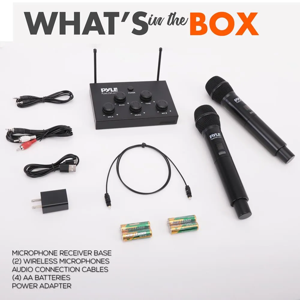 Optical/Coaxial Input Karaoke Mixer With 2 Uhf Wireless Microphone - 8 Channels Home Theater Karaoke Mic System, Bt, Connects To Tv, Receiver, Amplifier, Speaker & More, Includes Wireless Mics