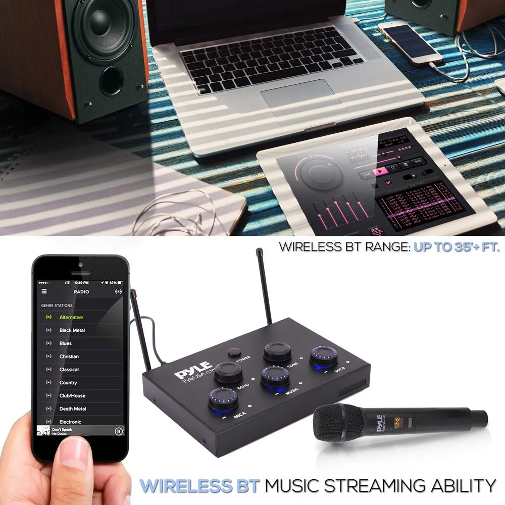 Optical/Coaxial Input Karaoke Mixer With 2 Uhf Wireless Microphone - 8 Channels Home Theater Karaoke Mic System, Bt, Connects To Tv, Receiver, Amplifier, Speaker & More, Includes Wireless Mics