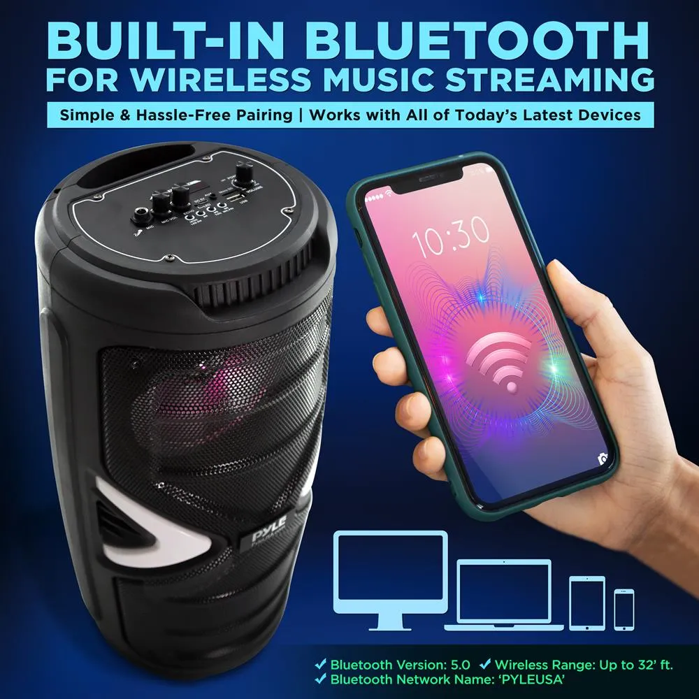 Pa Speaker & Microphone System - Portable Karaoke Speaker With Wireless Mic, Built-In Led Party Lights, Fm Radio, Mp3/Usb/Micro Sd Readers, (Dual 6.5’’ Subwoofer, 240 Watt Max)