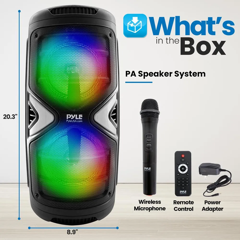 Pa Speaker & Microphone System - Portable Karaoke Speaker With Wireless Mic, Built-In Led Party Lights, Fm Radio, Mp3/Usb/Micro Sd Readers, (Dual 6.5’’ Subwoofer, 240 Watt Max)