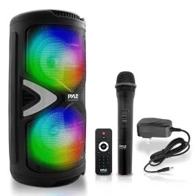 Pa Speaker & Microphone System - Portable Karaoke Speaker With Wireless Mic, Built-In Led Party Lights, Fm Radio, Mp3/Usb/Micro Sd Readers, (Dual 6.5’’ Subwoofer, 240 Watt Max)