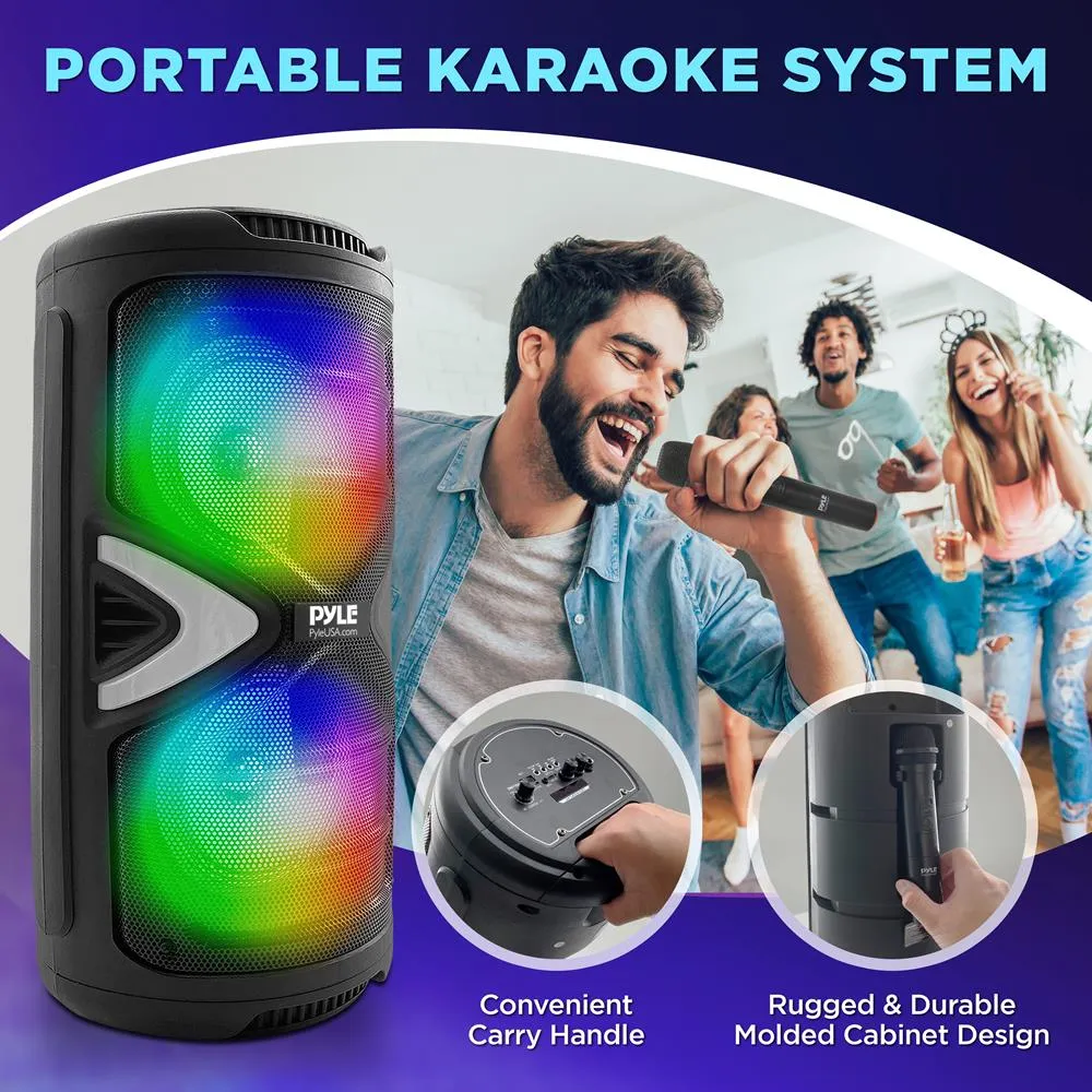 Pa Speaker & Microphone System - Portable Karaoke Speaker With Wireless Mic, Built-In Led Party Lights, Fm Radio, Mp3/Usb/Micro Sd Readers, (Dual 6.5’’ Subwoofer, 240 Watt Max)