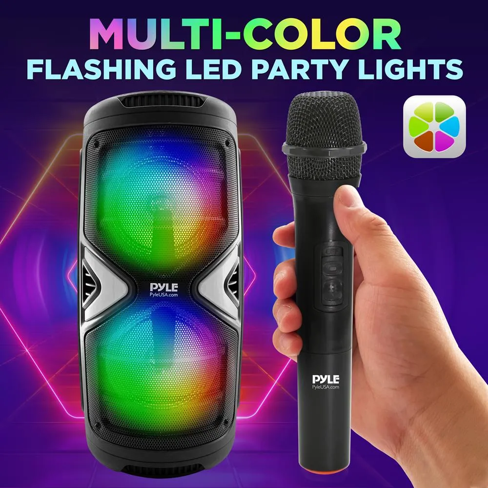 Pa Speaker & Microphone System - Portable Karaoke Speaker With Wireless Mic, Built-In Led Party Lights, Fm Radio, Mp3/Usb/Micro Sd Readers, (Dual 6.5’’ Subwoofer, 240 Watt Max)