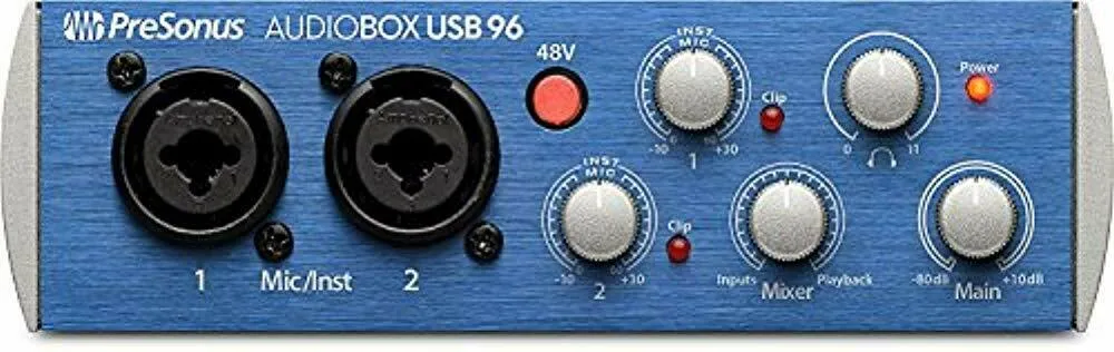 Presonus AudioBox 96 Audio Interface Full Studio Bundle with Studio One Artist Software Pack w/Eris 4.5 Pair Studio Monitors and 1/4" TRS to TRS Instrument Cable