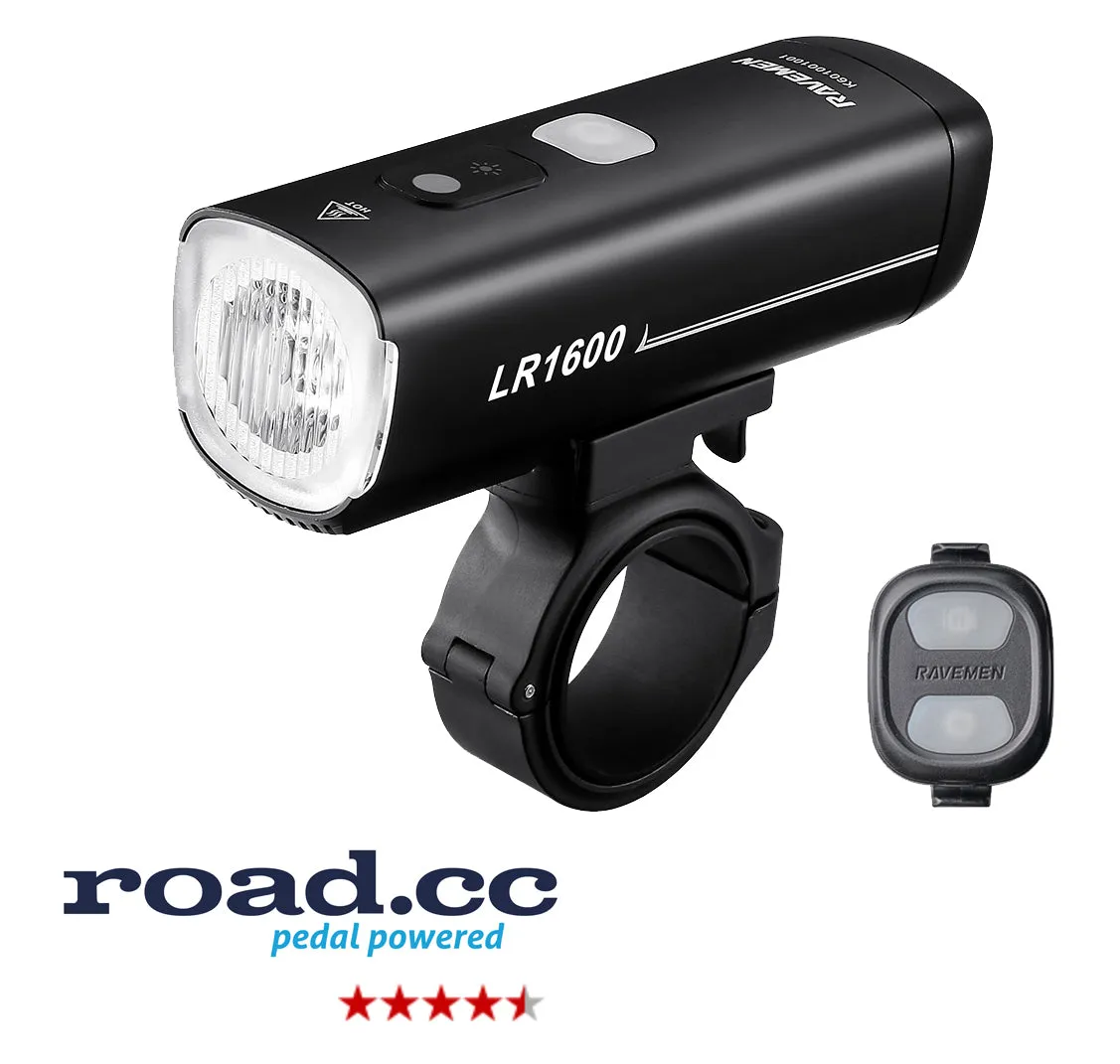 Primary ThumbnailRavemen LR1600 USB Rechargeable Curved Lens Front Light in Matt Black (1600 Lumens)