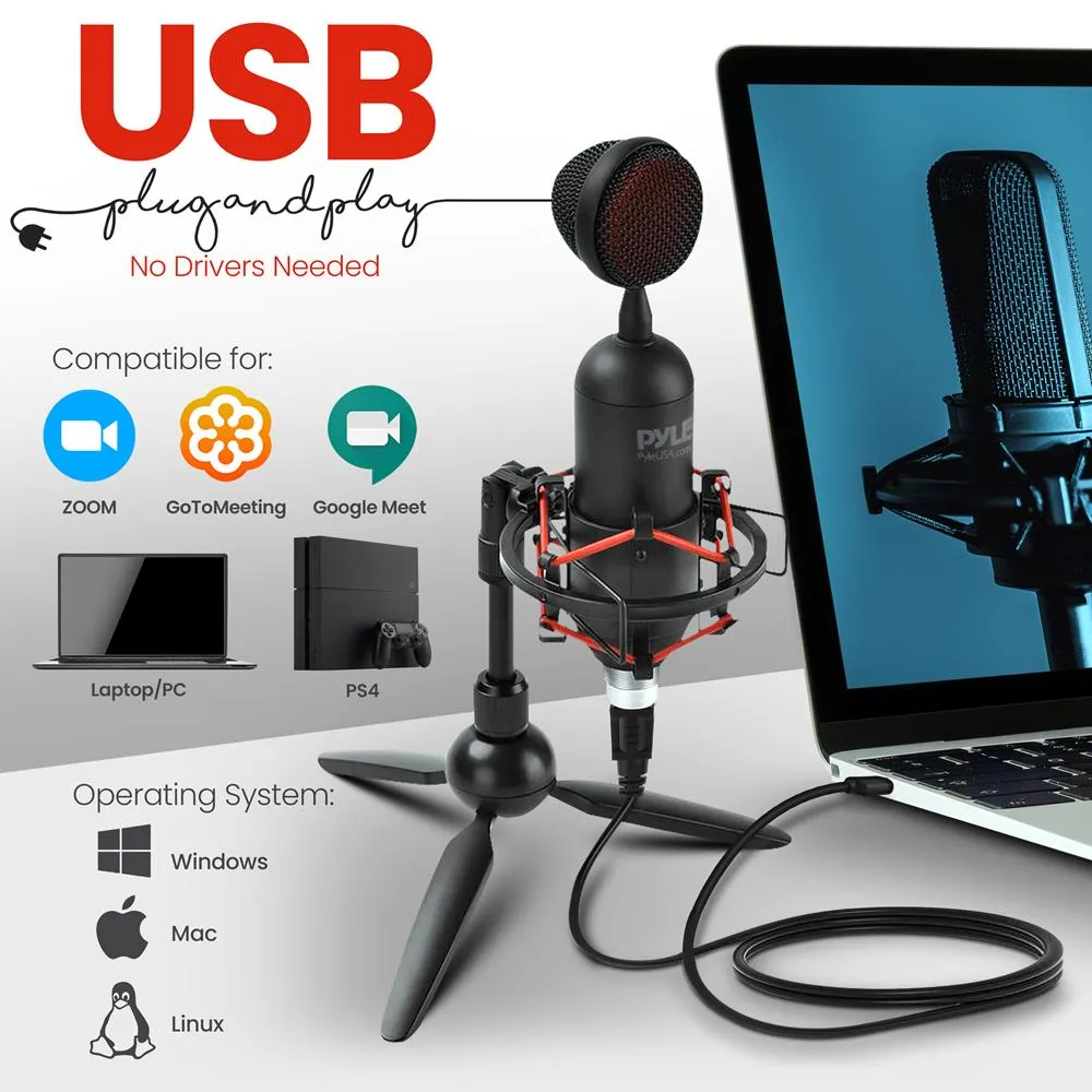 Professional Streaming Usb Microphone - High-Res. Mic With Usb Cable, Tripod Stand And Mic Shock Mount