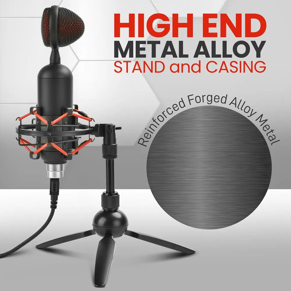 Professional Streaming Usb Microphone - High-Res. Mic With Usb Cable, Tripod Stand And Mic Shock Mount