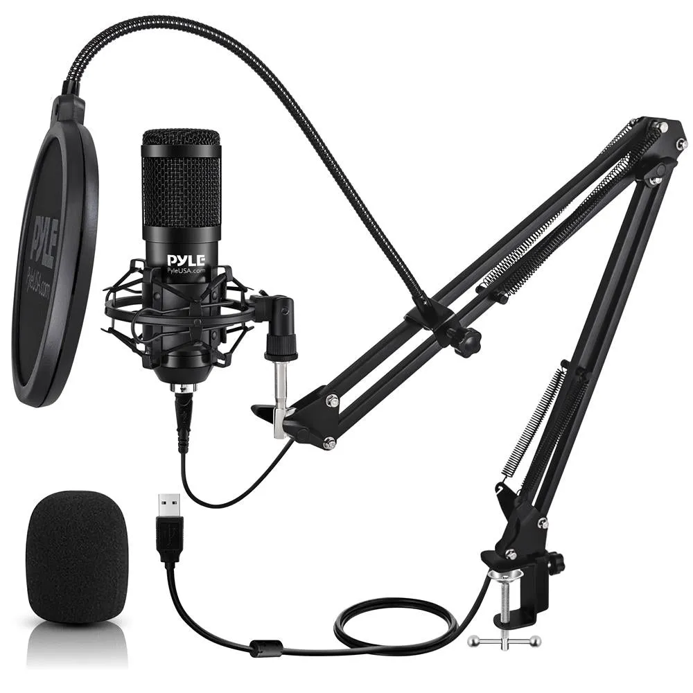 Professional Usb Podcast Microphone Kit - High-Res. Mic With Usb Cable, Pop Filter, Mic Stand, Shock Mount