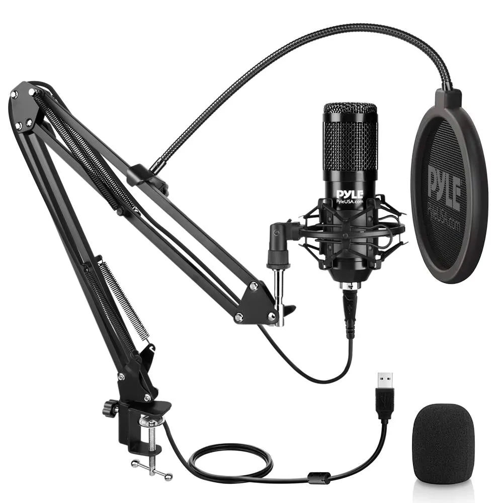 Professional Usb Podcast Microphone Kit - High-Res. Mic With Usb Cable, Pop Filter, Mic Stand, Shock Mount