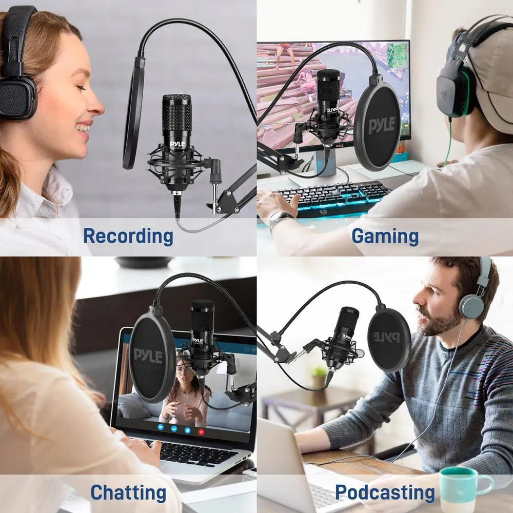 Professional Usb Podcast Microphone Kit - High-Res. Mic With Usb Cable, Pop Filter, Mic Stand, Shock Mount