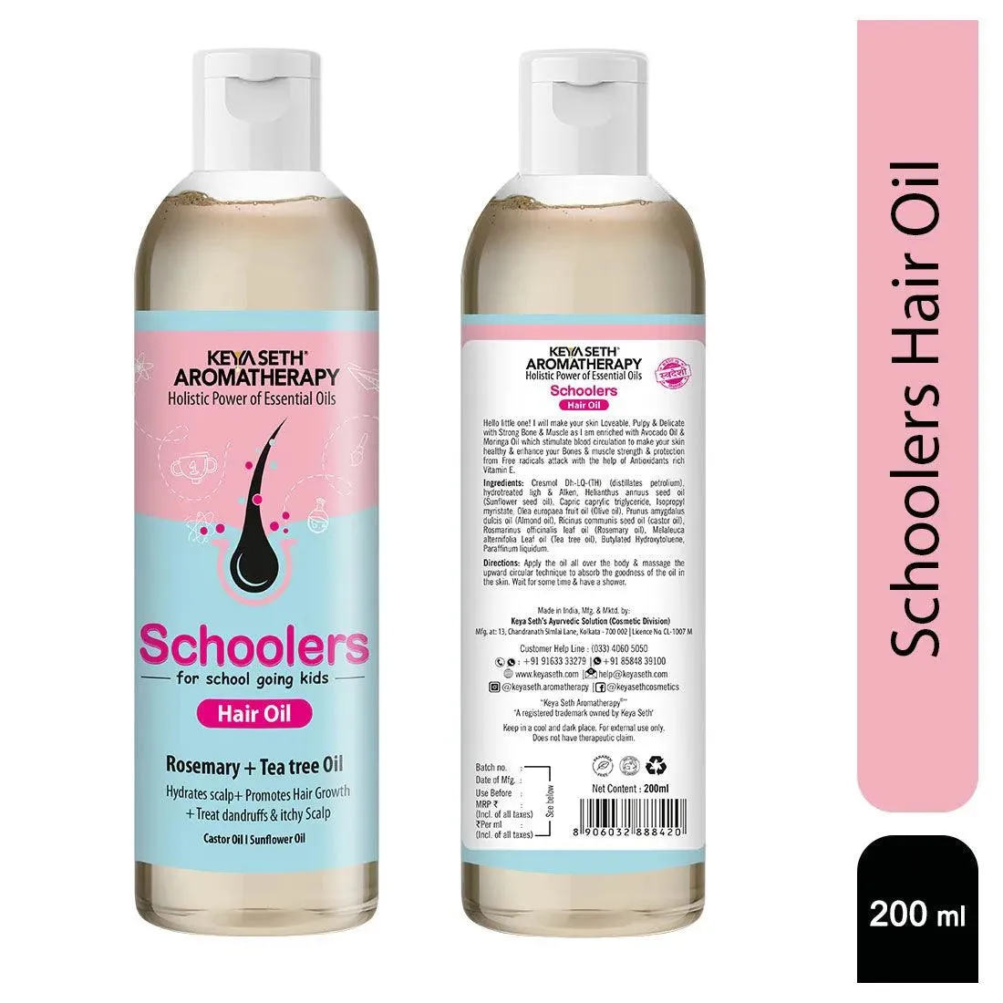 Schoolers Hair Oil for school-going Kids Girl & Boy with Rosemary & Tea Tree Oil –Strengthens & Promotes Hair Growth & Nourishes Hair Follicles