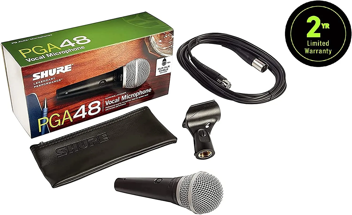 Shure PGA48-XLR Vocal Microphone with 15' XLR Microphone Cable