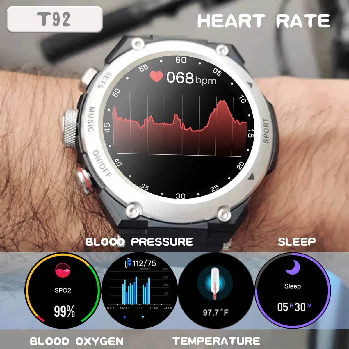 Smart Watch with TWS Earphones, Bluetooth Call, Waterproof, Heart Rate, and Blood Pressure Monitoring