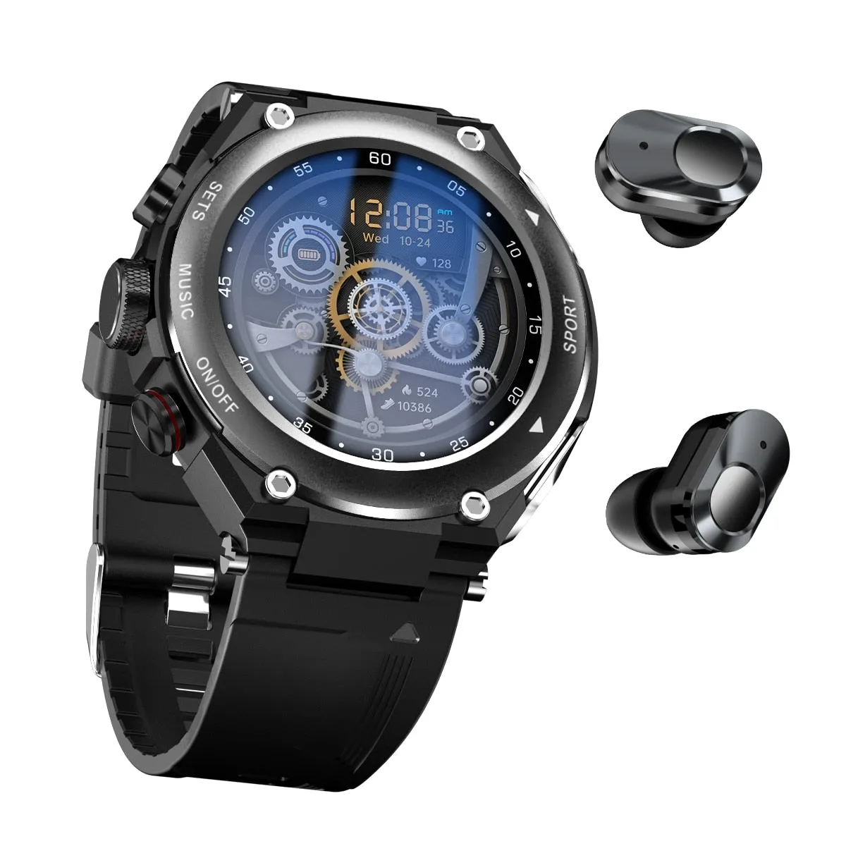 Smart Watch with TWS Earphones, Bluetooth Call, Waterproof, Heart Rate, and Blood Pressure Monitoring