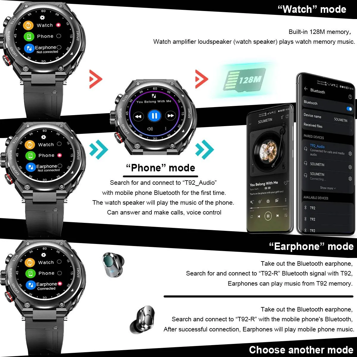 Smart Watch with TWS Earphones, Bluetooth Call, Waterproof, Heart Rate, and Blood Pressure Monitoring