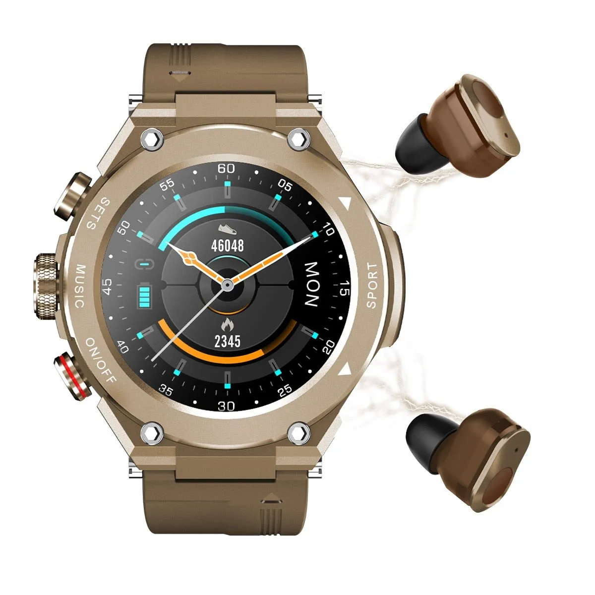 Smart Watch with TWS Earphones, Bluetooth Call, Waterproof, Heart Rate, and Blood Pressure Monitoring