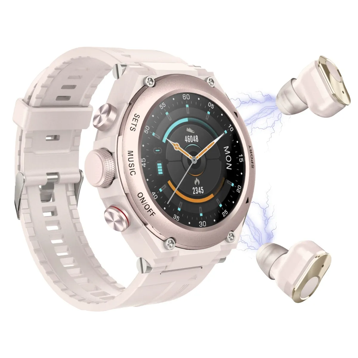 Smart Watch with TWS Earphones, Bluetooth Call, Waterproof, Heart Rate, and Blood Pressure Monitoring