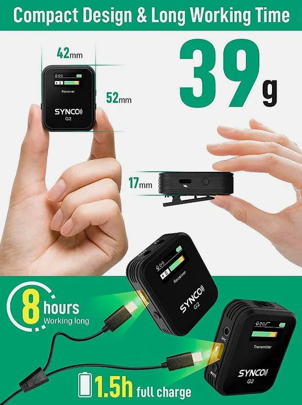 SYNCO G2 Lavalier 2.4Ghz microphone system 230' encrypted transmitter/receiver. (Special Order Item, allow 1 week for delivery)