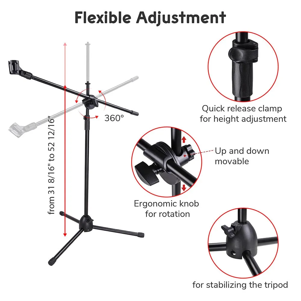 TheLAShop Mic Stand Boom Arm Dual Mic Mounts Height 2'8" to 5'11"