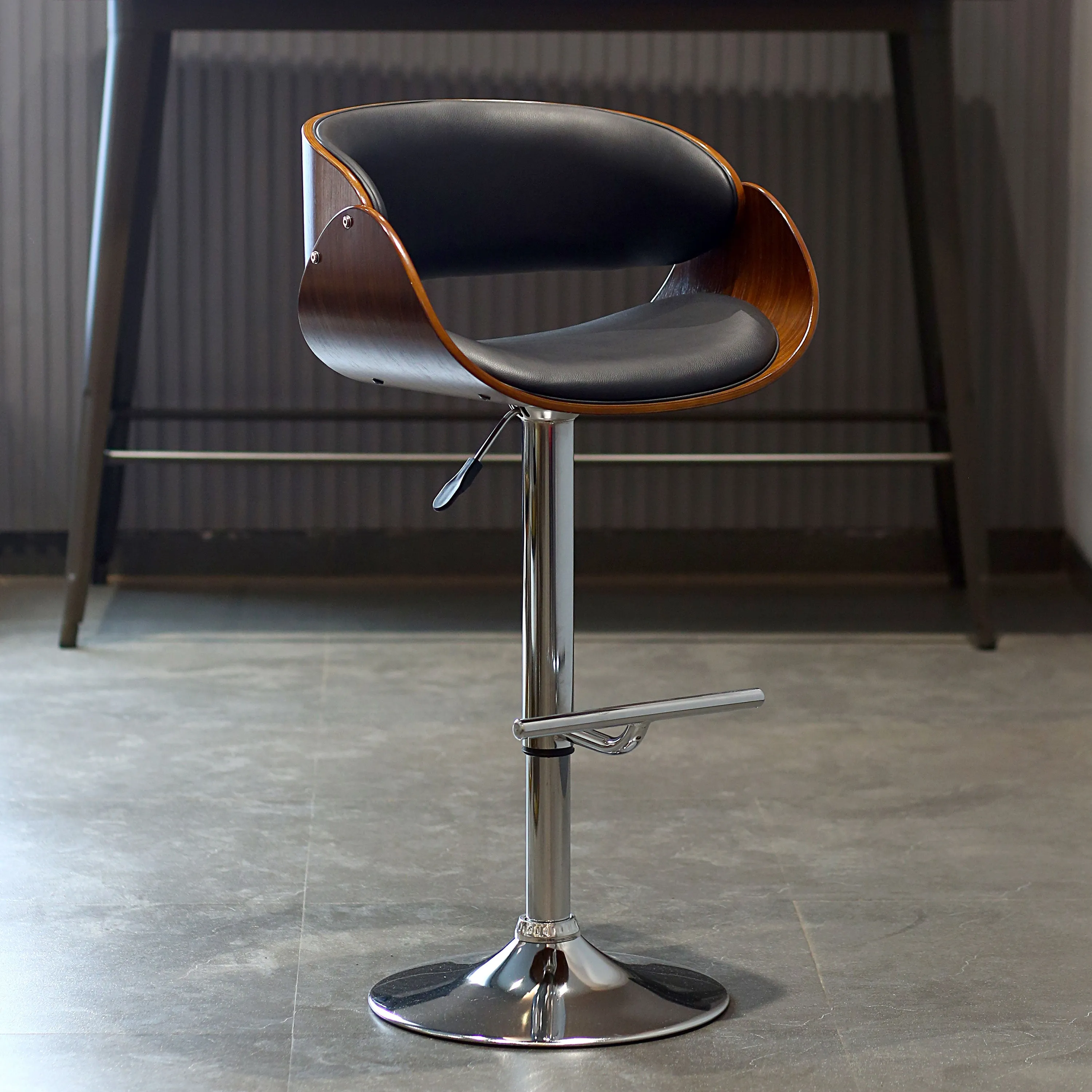 Thor Barstool With Adjustable Height Swivel And Leather Seat With Backrest.