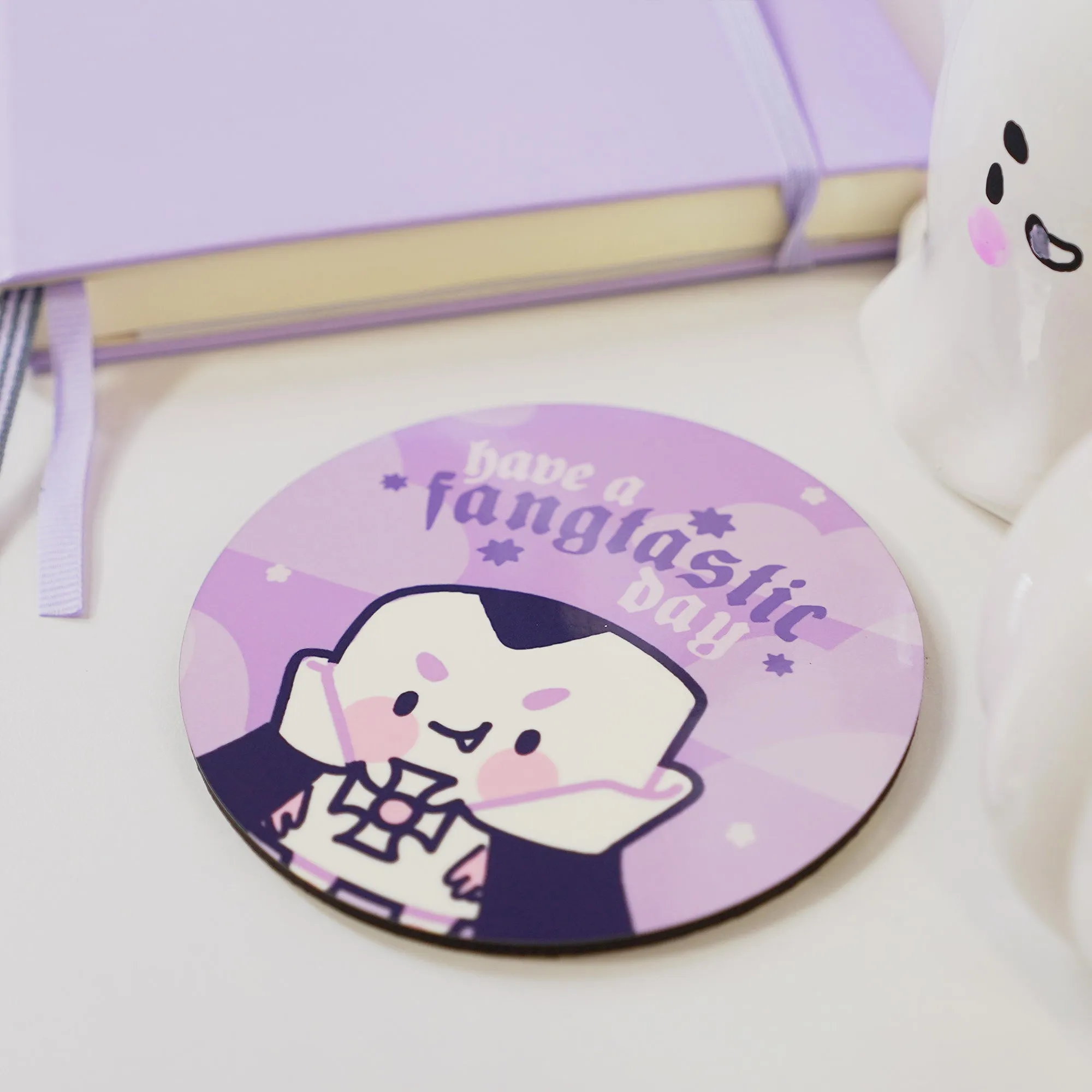 Vampire Marshie Coaster | Have a Fangtastic Day Quote | Spooky Cute Gothic Halloween Desk Decor