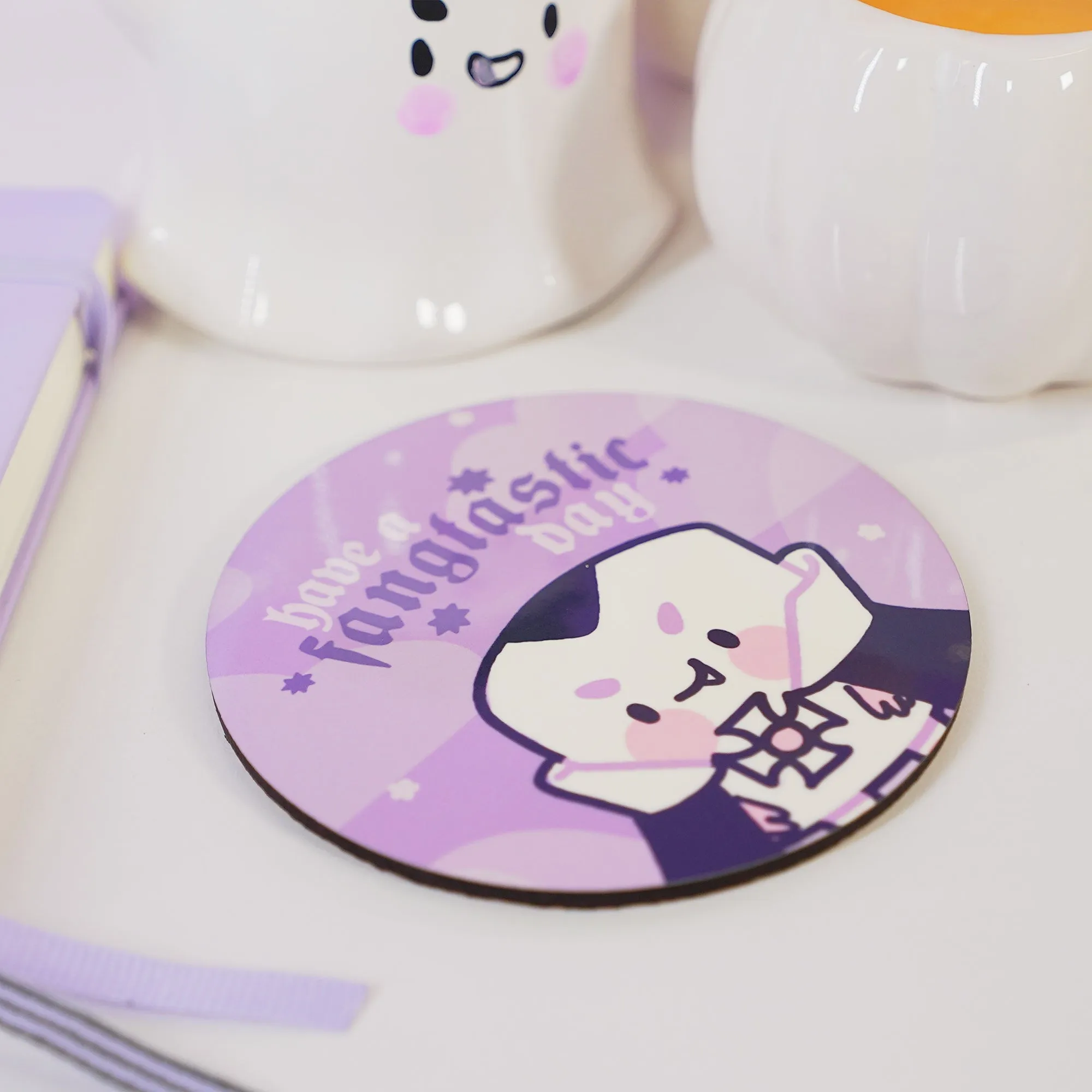 Vampire Marshie Coaster | Have a Fangtastic Day Quote | Spooky Cute Gothic Halloween Desk Decor