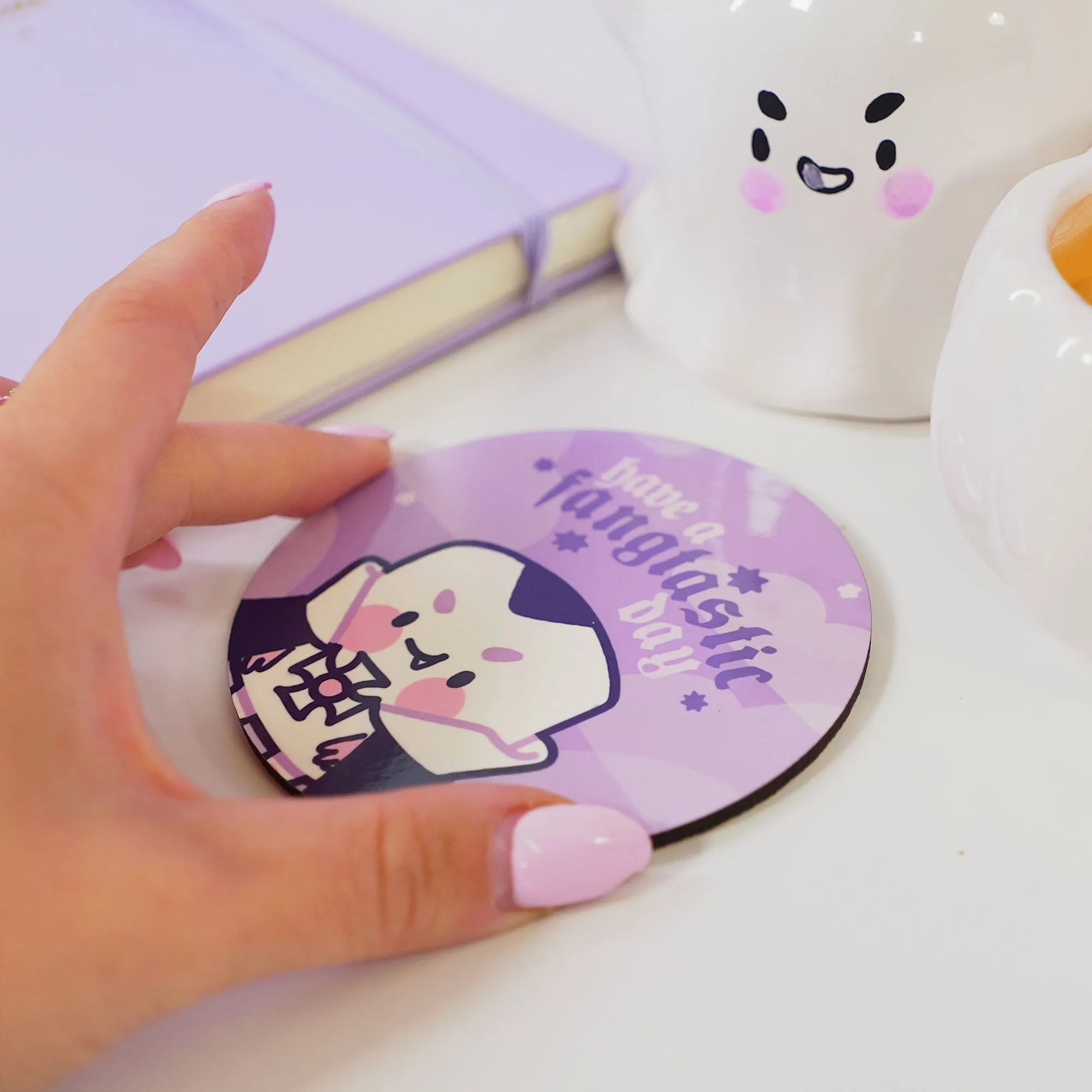 Vampire Marshie Coaster | Have a Fangtastic Day Quote | Spooky Cute Gothic Halloween Desk Decor