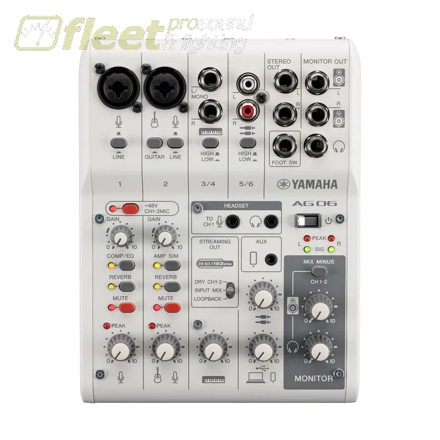 YAMAHA 6-CHANNEL LIVE STREAMING MIXER WITH USB AUDIO INTERFACE - WHITE AG06MKII W