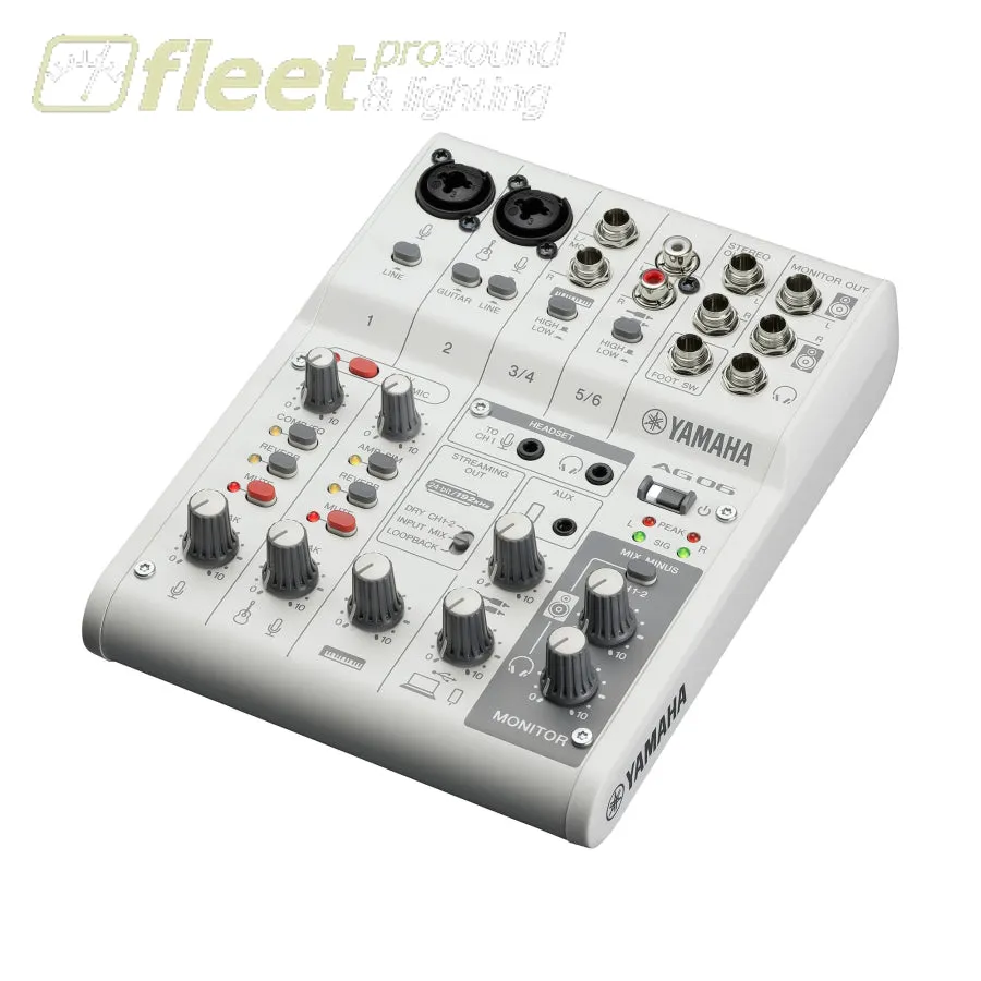 YAMAHA 6-CHANNEL LIVE STREAMING MIXER WITH USB AUDIO INTERFACE - WHITE AG06MKII W